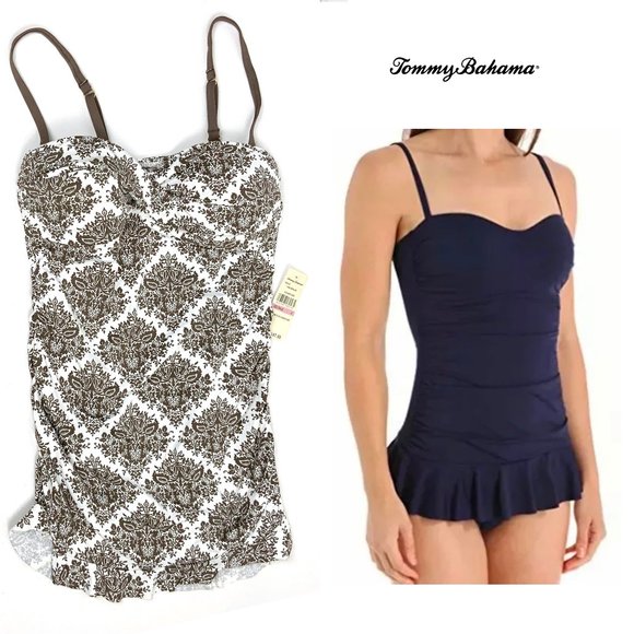 New Tommy Bahama One-Piece Swimsuit White/ Taupe Size 6 - Picture 3 of 16